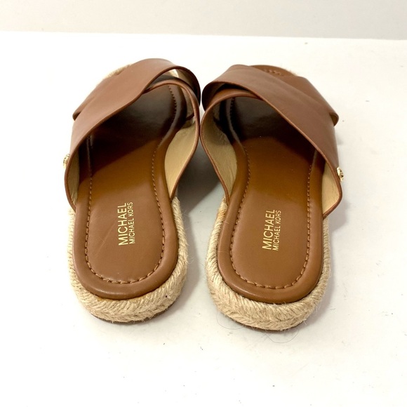 MICHAEL Miichael Kors Linden Brown Slip On Leather Sandals Size 9M Flat Jute - Picture 8 of 12